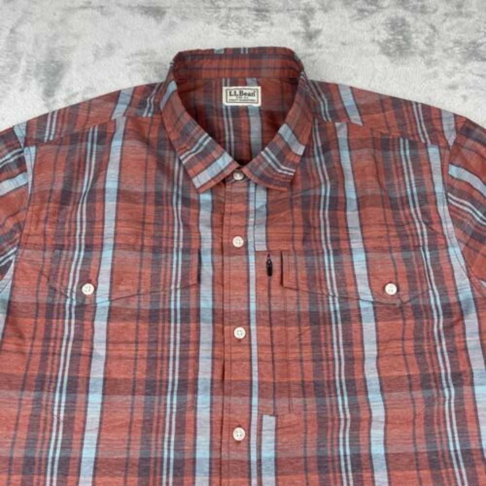 LL Bean Men’s‎ Shirt XXL REGULAR Red/ Blue Plaid Short Sleeve Outdoor Hiking EUC